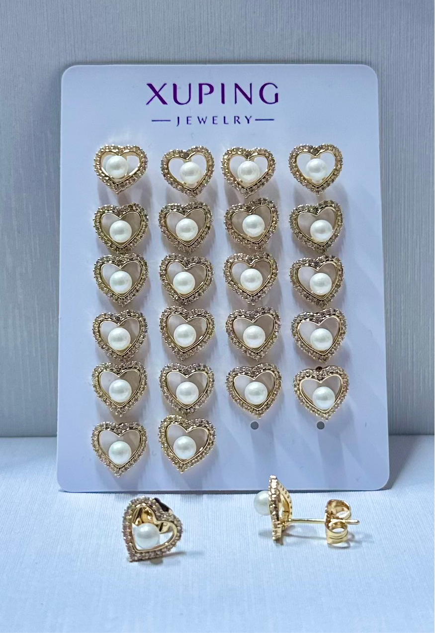 Arete corazón perla en xuping (por 1 par)