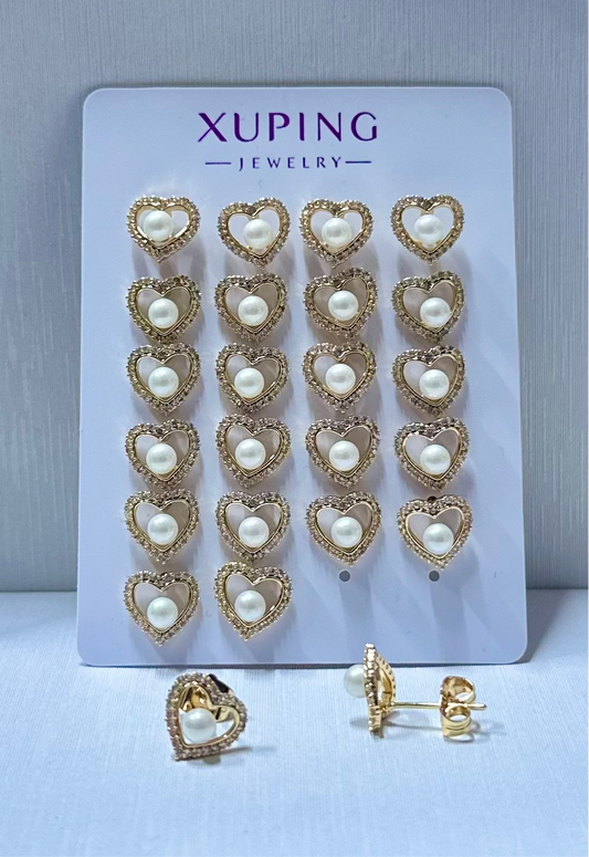 Arete corazón perla en xuping (por 1 par)