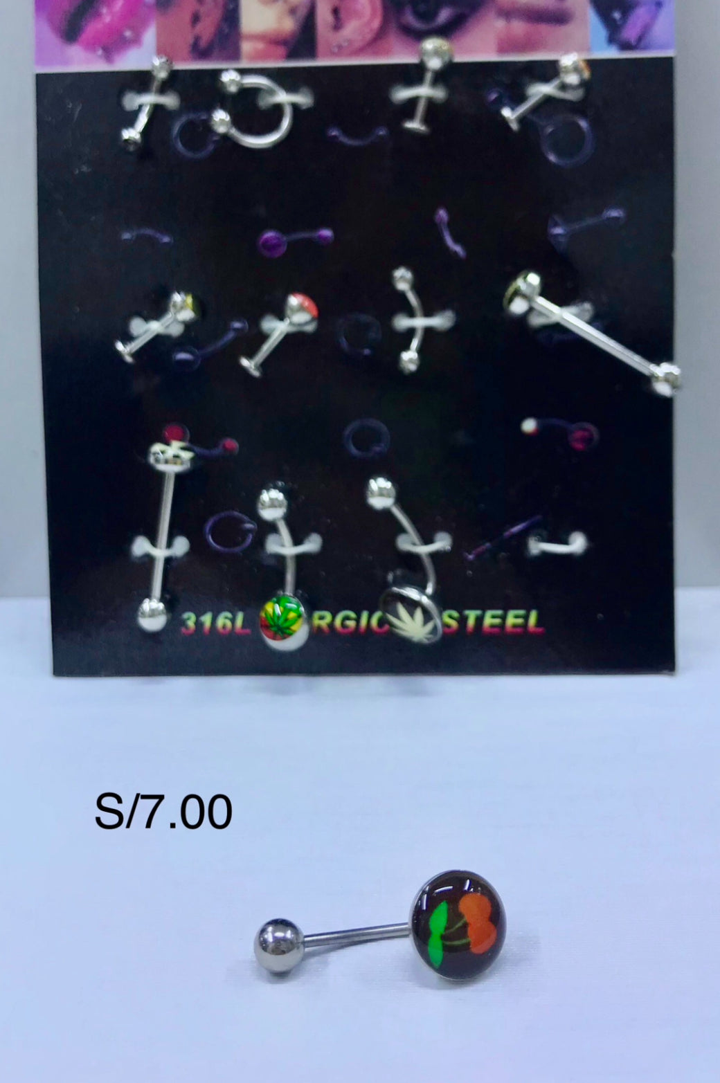 Piercing plateado por blíster de 12 und.