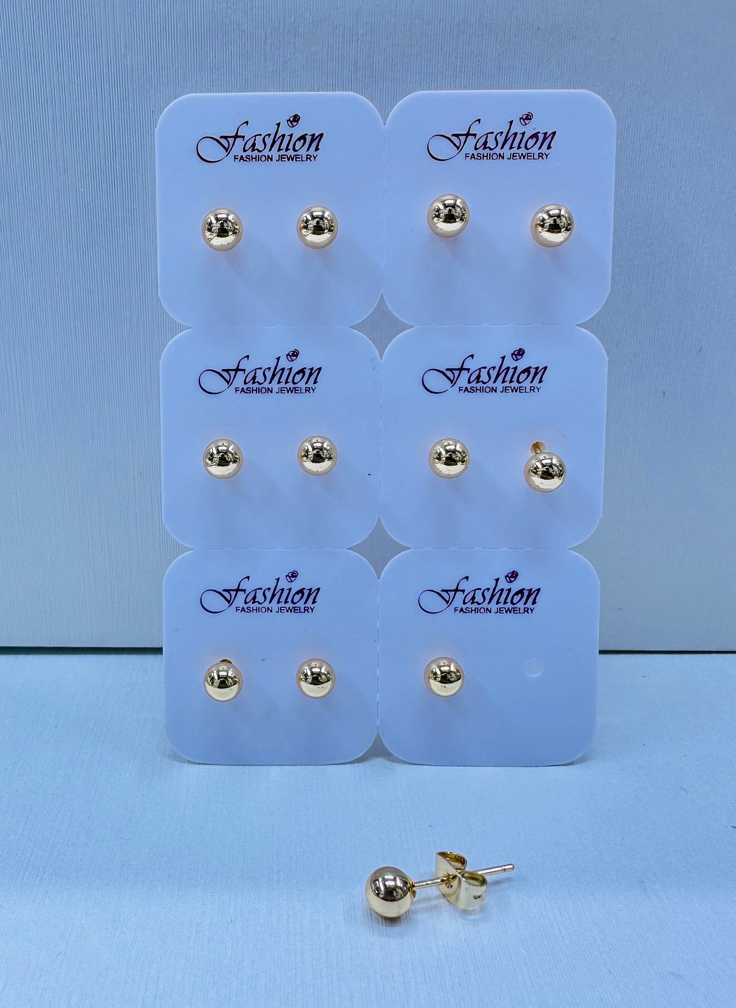 Arete bola #3 color 18k rosa por 6 pares
