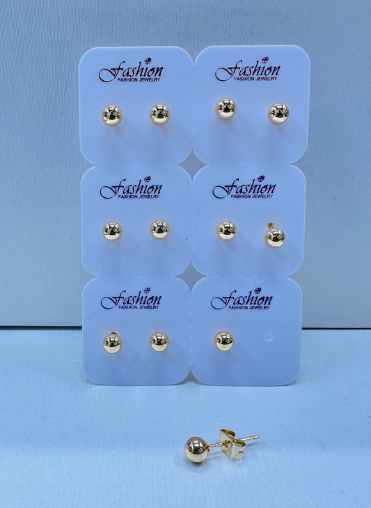 Arete bola #3 color 18k rosa por 6 pares